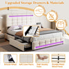 Double Bed Upholstered Storage Bed Frame With LED Light, 4 Drawers and Headboard