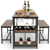 3 PCS Dining Table Set Kitchen Table & 2 Benchs w/ Storage Shelves Space-Saving
