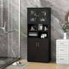 Bathroom Freestanding Pantry Cabinet w/ Adjustable Shelves-Black