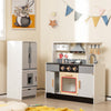 Wooden Play Kitchen Kids Pretend Play Kitchen Toy w/Freestanding Refrigerator
