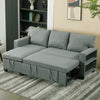 3 Seater Grey Linen Fabric Sofa Bed Pull Out Sofabed with Storage Lounge Chaise