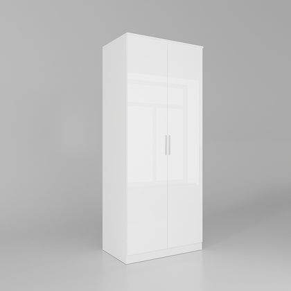 2 Door Wardrobe with Hanging Rail White High Gloss Bedroom Storage Cupboard