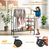 Rolling Clothes Drying Rack Double Rods Garment Rack w/ Adjustable Hanging Bars