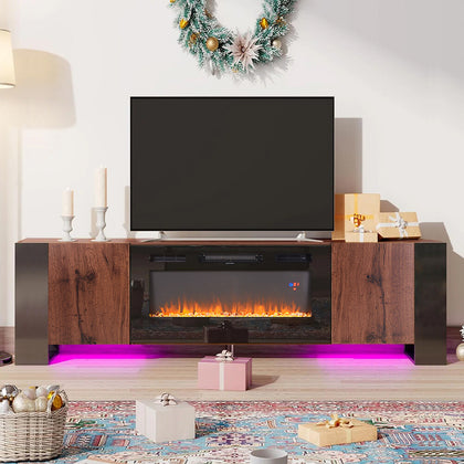 70inch Living Room TV Stand With 36in Electric Fireplace Fire Stove Unit Cabinet