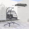 PE Rattan Double Hanging Egg Chair with Stand Foldable Wicker Swing Hammock Pod