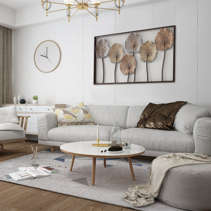 100cm 3D Metal Wall Art Modern Leaf Hanging Wall Sculpture Gold Home Decor