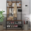 Large Rustic Coat Rack Stand Hall Tree with 12 Hooks and Shoe Bench Metal Frame
