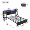 Double Size Bed Frame Metal Platform Bed LED Lights Headboard & Storage Shelves