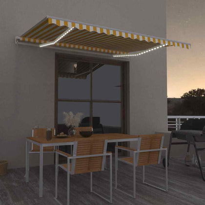 Manual Retractable Awning with LED 400x350 cm Yellow and White