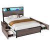 SINGLE BED FRAME WITH LED LIGHTS, 4 DRAWERS, CHARGING STATION METAL PLATFORM BED