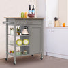 Grey and Natural Wood Kitchen Storage Trolley Island Cart Sideboard With Wheels