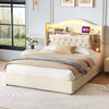 Upholstered Ottoman Storage Bed, 4ft6 Double Bed Frame with LED & USB, Beige