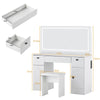 Dressing Table with Large LED Mirror Wood Makeup Desk 3 Drawers Stool White