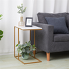 Sofa Side Table Marble Top C-Shape Laptop Stand Tray Slide Under Couch End Table