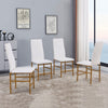 Round Clear Glass Dining Table & 4x White Faux Leather Dining Chairs Golden Legs