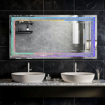 Large Diamond Crushed Crystal Wall Mirror w/ RGB Lights Full Body Lighted Mirror