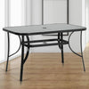 Black Outdoor Large Dining Table Garden Patio Tempered Glass Top w/ Parasol Hole