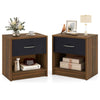 Bedroom Modern End Table Nightstand (Set of 2)w/Shelf-Natural+White