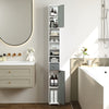 Slim Bathroom Tall Cabinet Floor Storage Cabinet Organizer-Grey+White