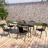 Black Outdoor Large Dining Table Garden Patio Tempered Glass Top w/ Parasol Hole