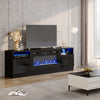 70" Black TV Stand Modern High Gloss & Electric Fireplace Unit Cabinet LED Light