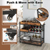 Home Bar Serving Cart 3-Tier Rustic Rolling Bar Cart Mobile Storage Wine Rack