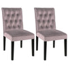 2pc Velvet Dining Chairs Padded Seat Retro Button Black Wooden Legs Home Kitchen