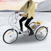 24" Adult Tricycle 6-Speed White 3 Wheel Bicycle Cruise Trike with Basket + Lamp