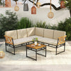 Acacia Wood Metal Sectional Sofa Set 4 Piece Patio L-Shaped Sofa Set-Beige