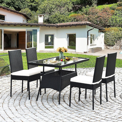 5-Piece Patio Rattan Dining Set Outdoor Dining Furniture w/ 1 Table &4 Chairs