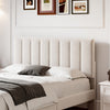 Double Bed Frame, Upholstered Platform Bed with Channel Tufted Headboard, Beige