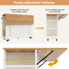 ROLLING KITCHEN ISLAND WITH DROP LEAF TOP, 2 STORAGE DRAWERS & SPICE RACK, WHITE