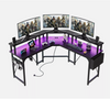 Flamaker L Shaped Gaming Desk with LED & Power Strip 150x150cm Computer Table