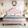 Double Size Bed 4ft6 Velvet Upholstered Slatted Bed Frame with Headboard Pink