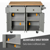 Rolling Kitchen Island Cart with Rubber Wood Top, Spices Grey
