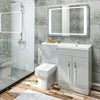 Grey Bathroom Vanity Unit Sink Cabinet Right Hand Basin Storage with WC Toilet