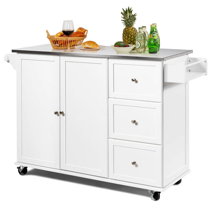 113x46CM Rolling Kitchen Island Cart Utility Storage Cart w/5 Wheels White
