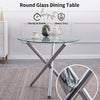 2x Grey Faux Leather Dining Chairs & Round Clear Glass Chromed Dining Table Set