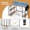 Corner Gaming Desk Home Office L-Shaped Desk with LED Lights-Brown