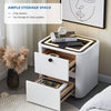 LED Bedside Table Wireless Charging Side Cabinet Nightstand with 2 Drawers White