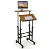 2-Tier Adjustable Standing Desk Mobile Sit Stand computer Desk on Wheels