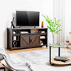 COSTWAY 150cm Sliding Barn Door TV Stand Farmhouse Flat Screen Console-Brown