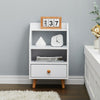 White Tall Cabinet Bedside Table Storage Narrow Chest of 2Drawer&Shelves Storage