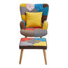 Upholstered Armchair Linen Fabric Wingback Chair Sofa with Stool Set Patchwork