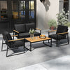 Metal Conversation Sofa Set Sectional Outdoor Seating-Black