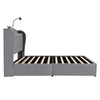 Double Bed Upholstered Storage Bed Frame With Headboard, Lamp and 4 Drawers