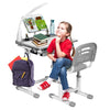 Childrens Desk & Chair Set Height Adjustable Student Study Table W/Lamp-Grey