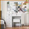 Makeup Desk Vanity Stool Dressing Table with 10 LED Lights Sliding Mirror Set