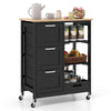 Kitchen Island Rolling Cart Utility on Lockable Wheels-Black