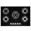 Gas Hob 5 burners, 77cm Black Tempered Glass Gas Hob with Cast Iron Supports